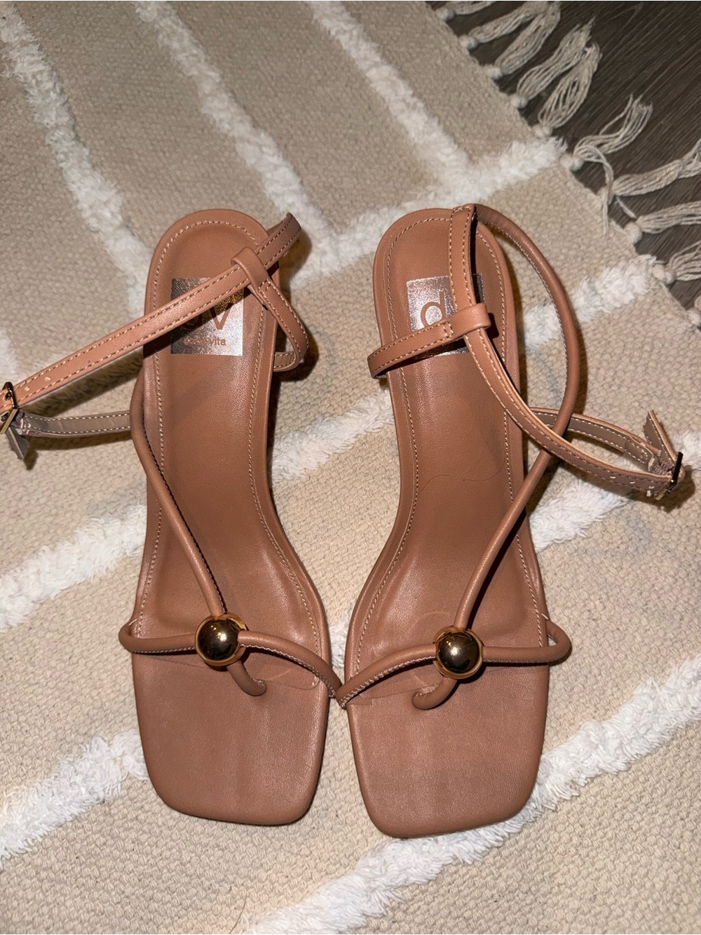 DV by Dolce Vita Tan Strappy Square-Toe Sandals with Gold Accent